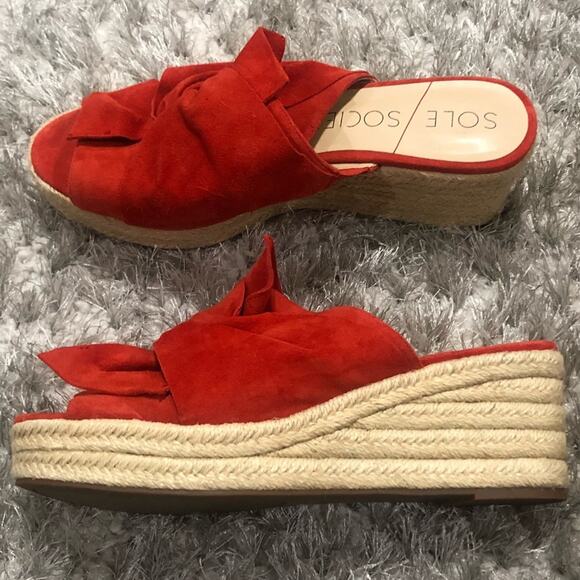 SOLE SOCIETY Carima Tie Espadrille Coral Wedge - Picture 3 of 7